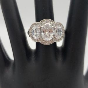 Judith Ripka Diamonique 3 Stone Halo Ring